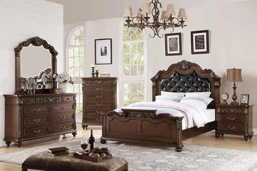 Viethn Queen Bed/Upholstered/Dark Walnut in Antique Cherry - Visions in Furniture (La Mirada, CA)