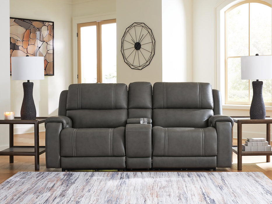 5Z - Pittson Power Reclining Sectional Loveseat with Console - Visions in Furniture (La Mirada, CA)