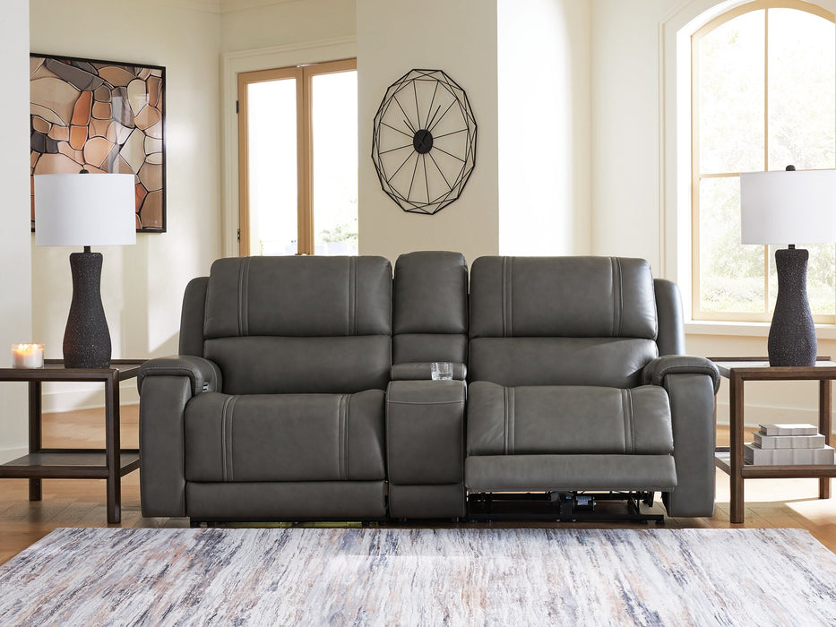 5Z - Pittson Power Reclining Sectional Loveseat with Console - Visions in Furniture (La Mirada, CA)