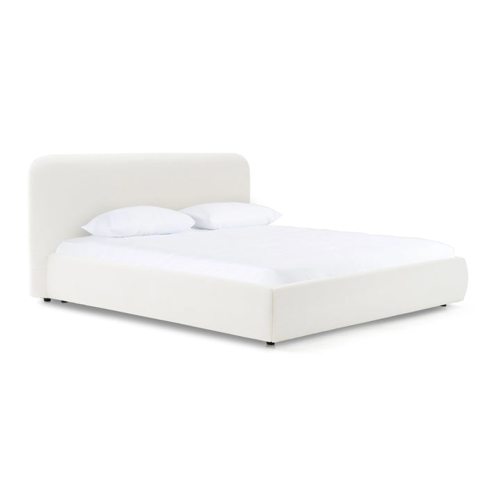 Liam + Mikala - Modern Ivory Fabric + Natural Oak 4-Piece Bedroom Set