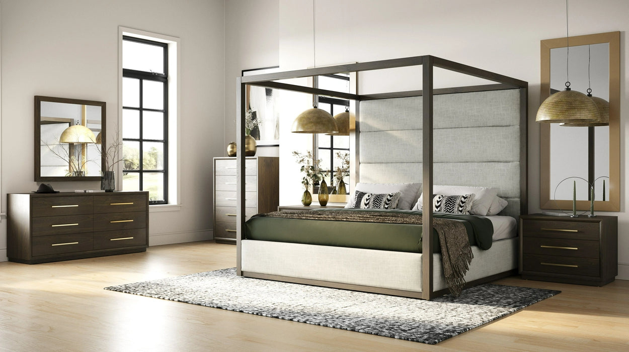 Manhattan - Contemporary Canopy Brown Oak Bed