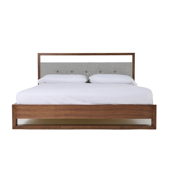 Falcor - Modern Grey Fabric & Walnut Veneer Bed