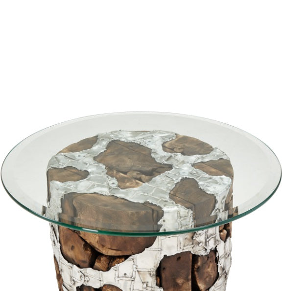AICO Furniture Discoveries Wood Crafted End Cocktail Table with Silver Accents - Visions in Furniture (La Mirada, CA)