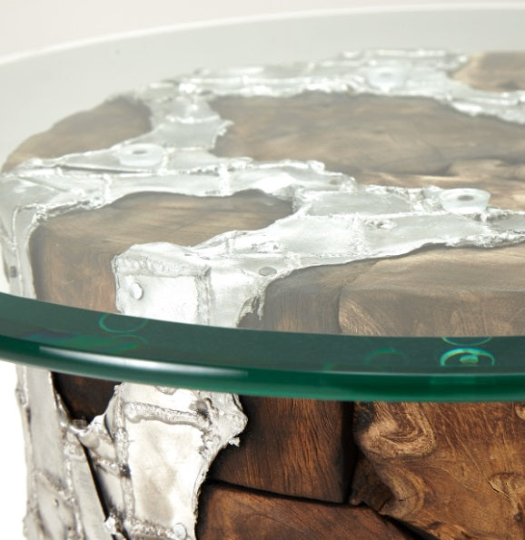 AICO Furniture Discoveries Wood Crafted End Cocktail Table with Silver Accents - Visions in Furniture (La Mirada, CA)