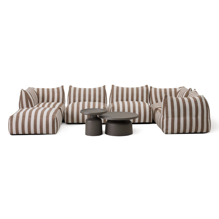 Lanuza - Outdoor Brown + White Stripe Fabric Ottoman