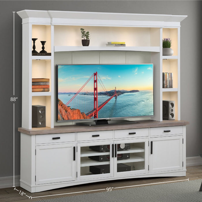 Parker House Americana Modern - Cotton 92 In. TV Console with Hutch Back Panel and LED Lights