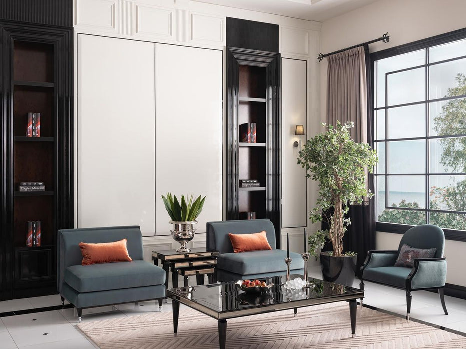 AICO La Francaise Armless Chair in Azure/Black - Visions in Furniture (La Mirada, CA)