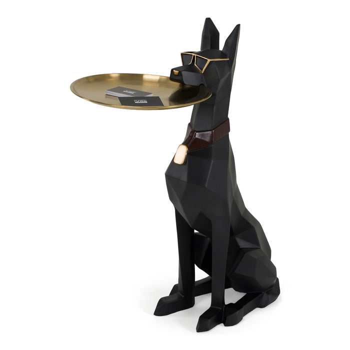 Cool Dog With Plate Modern Black + Gold Sculpture