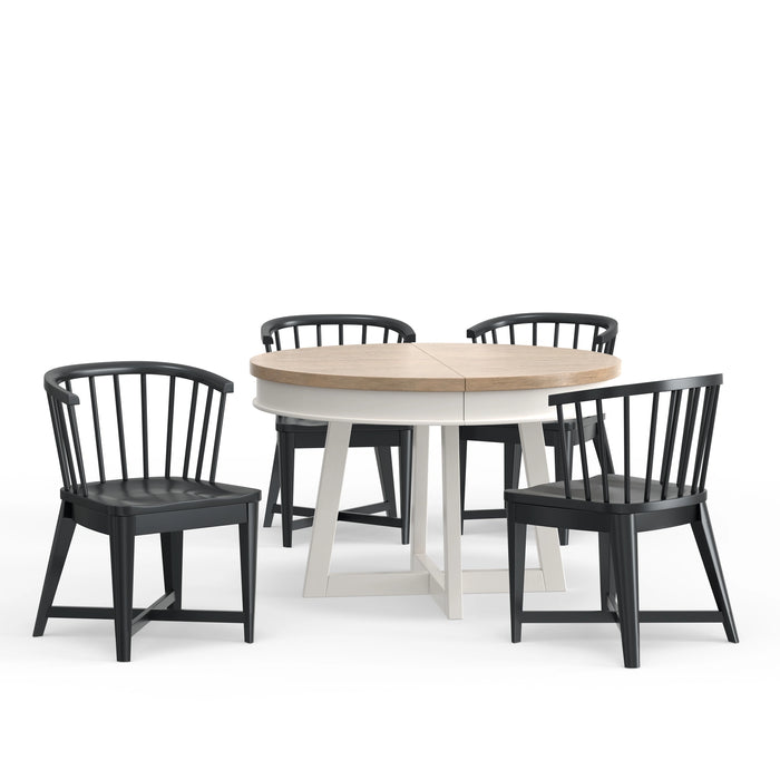Parker House Americana Modern Dining 48-66 inch Round Dining Table and 4 Black Barrel Chairs