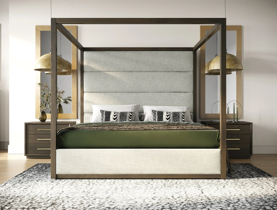 Manhattan - Contemporary Canopy Brown Oak Bed