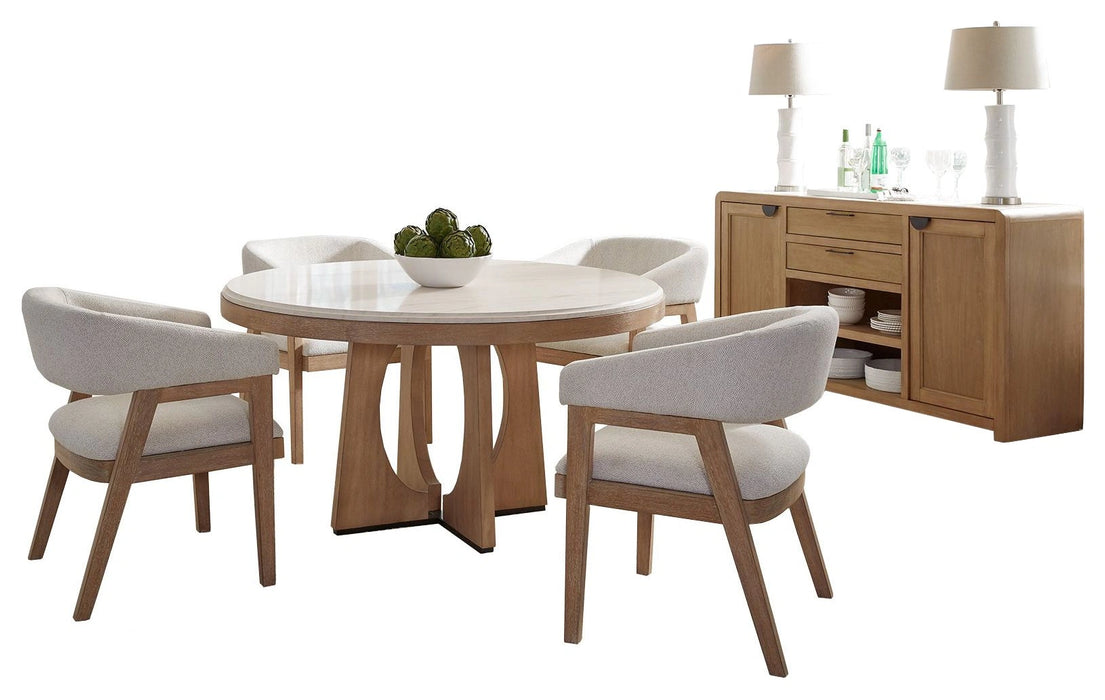 Parker House Escape - Dining 54 Inch Round Table with Buffet Server and 4 Barrel Chairs