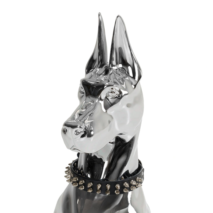 Doberman Dog - Silver Fiberglass Sculpture