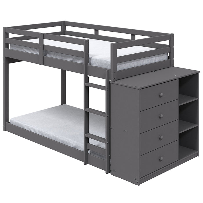 Bunk Bed (T/T) w/4 Drawers & 3 Compartments