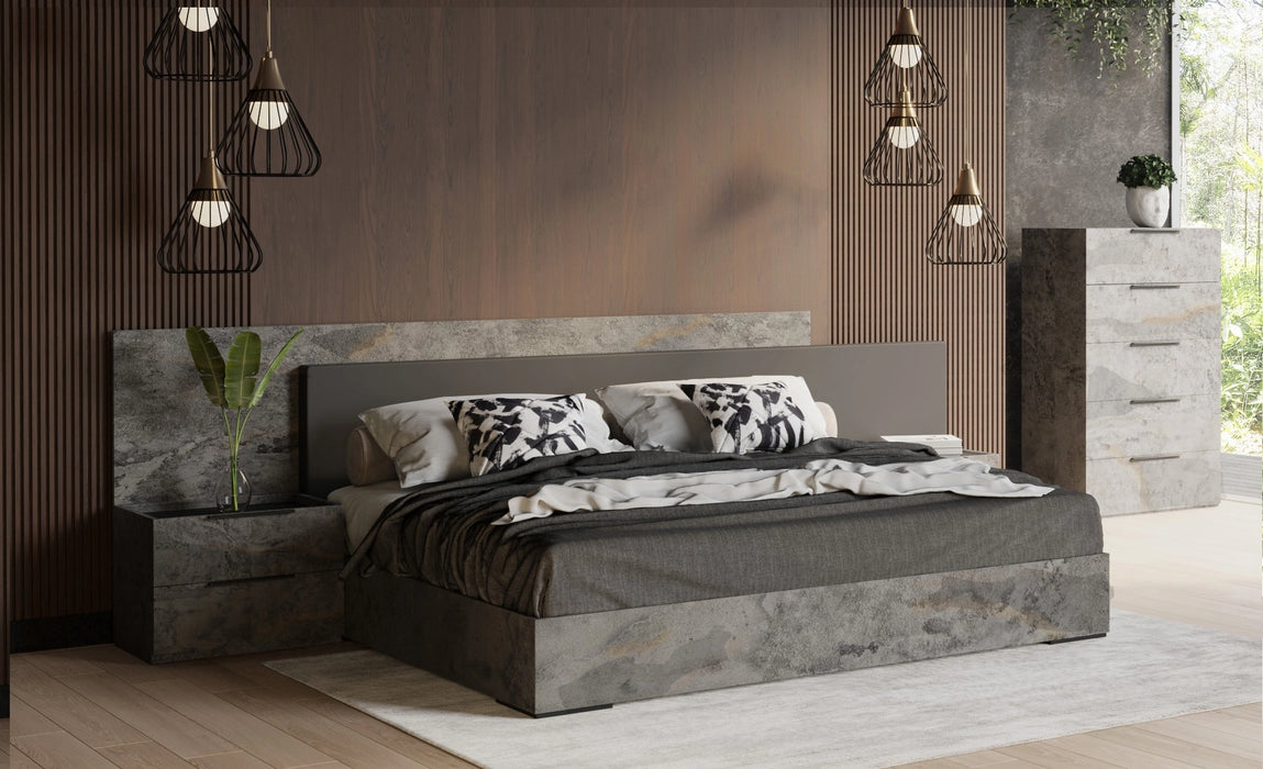 Ferrara - Modern Volcano Oxide Grey Bed with Nightstands