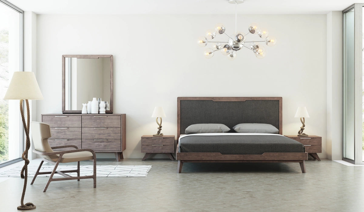 Soria Mid-Century Grey & Walnut Bedroom Set