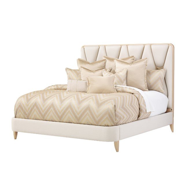 AICO La Rachelle Cal King Upholstered Panel Bed in Medium Champagne - Visions in Furniture (La Mirada, CA)