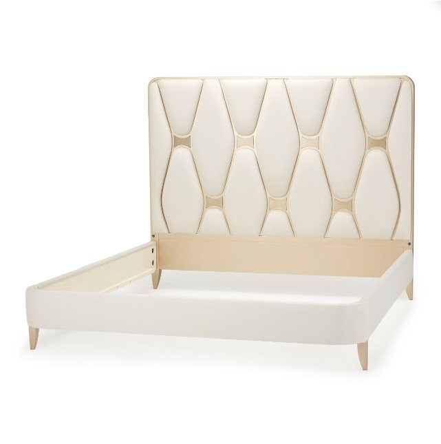 AICO La Rachelle Cal King Upholstered Panel Bed in Medium Champagne - Visions in Furniture (La Mirada, CA)