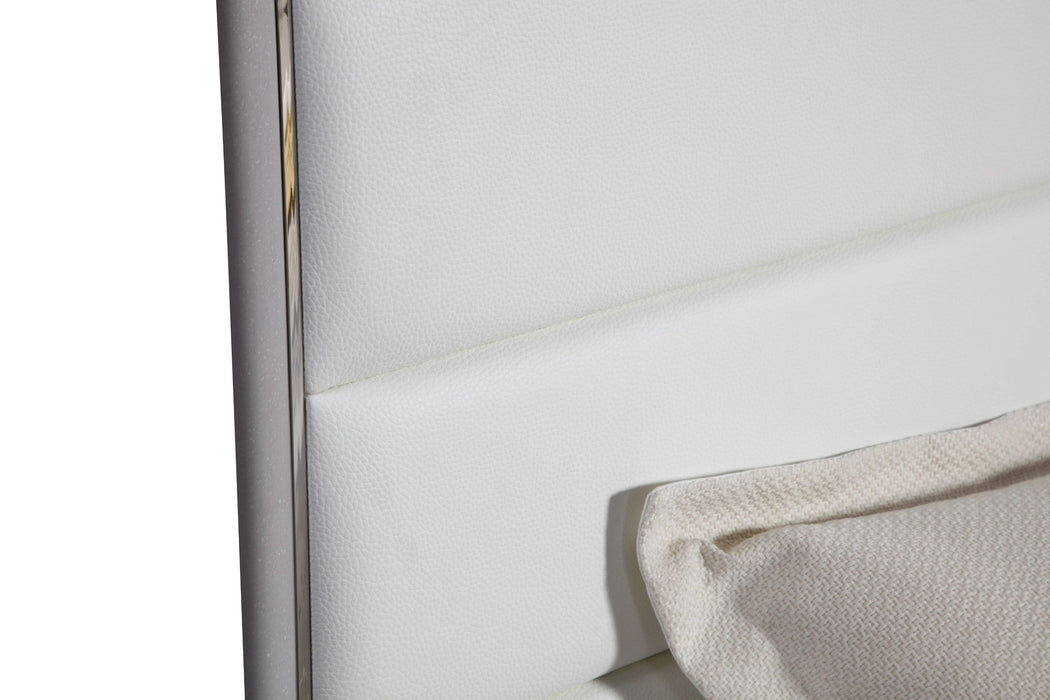 Cartier - Modern White Vegan Leather + Stainless Steel Bedroom Set