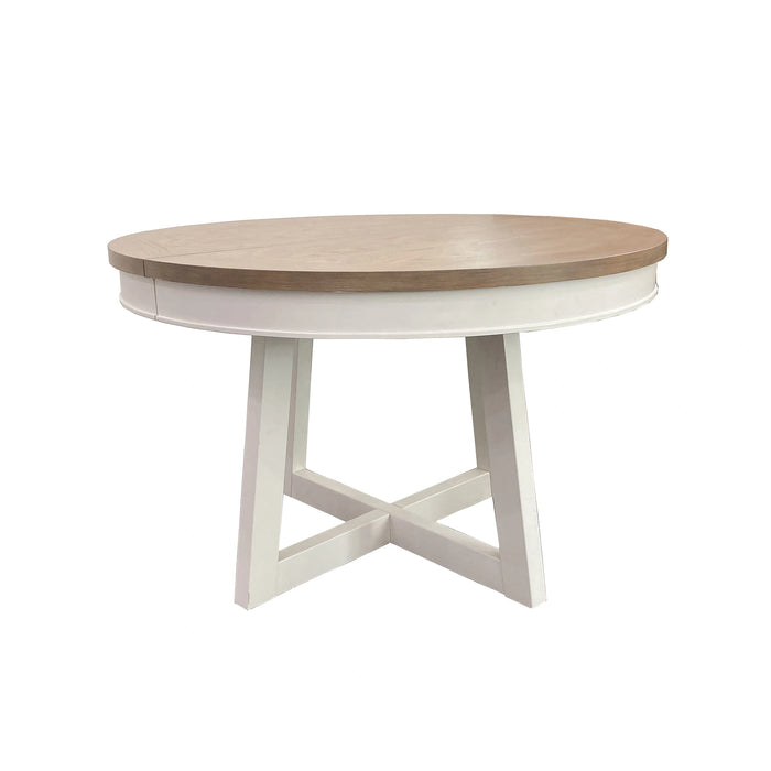 Parker House Americana Modern Dining 48 inch Round Extendable Dining Table and 4 Upholstered Chairs