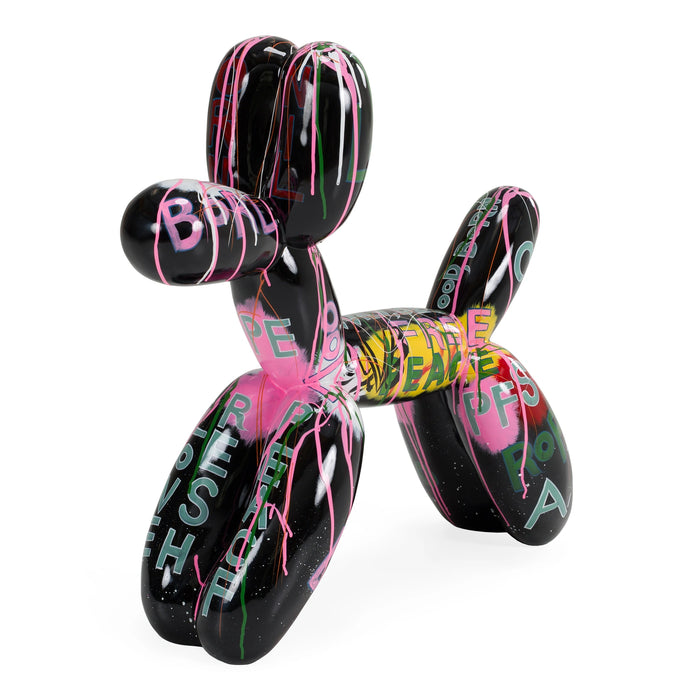 Graffiti Balloon Dog - Black + Multi-Color Sculpture