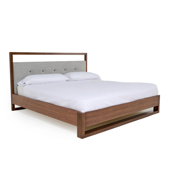 Falcor - Modern Grey Fabric & Walnut Veneer Bed