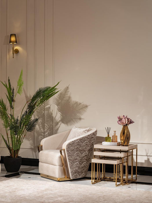 AICO Carmela Nesting Tables in Shimmer Ivory - Visions in Furniture (La Mirada, CA)