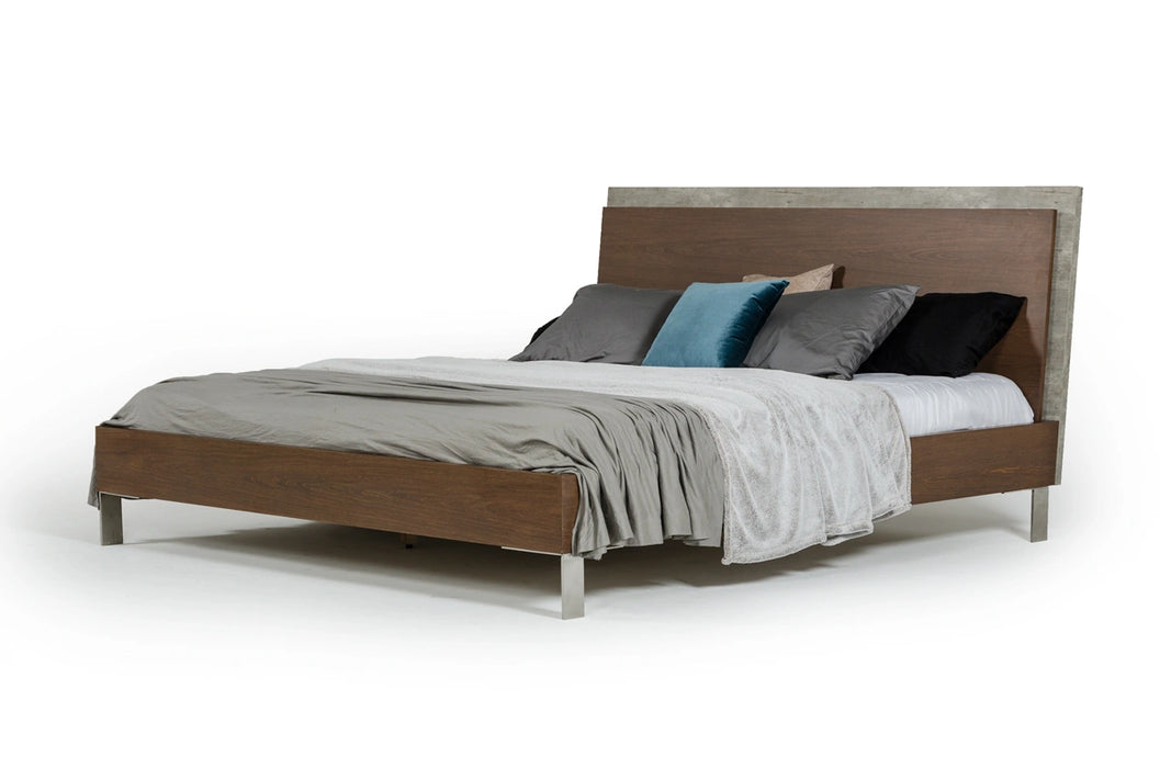 Conner Modern Dark Walnut & Faux Concrete Bed