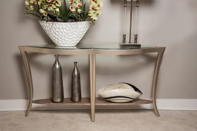 AICO Malibu Crest Console Table w/Glass in Chardonnay - Visions in Furniture (La Mirada, CA)