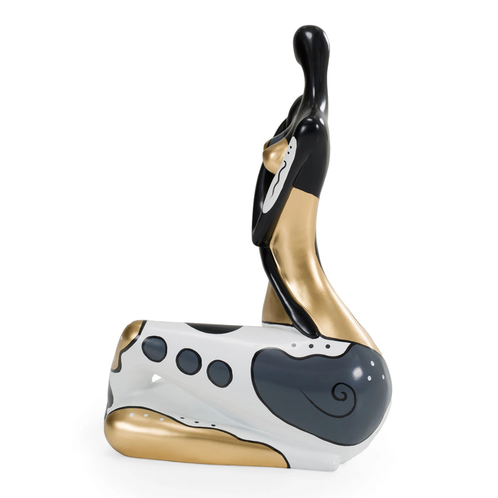 Woman Crossed Legs - Black + White + Gold Sculpture