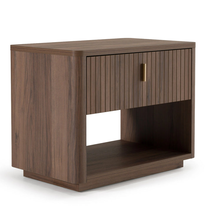 Rousey + Roma - Modern Taupe Fabric + Walnut 4-Piece Bedroom Set