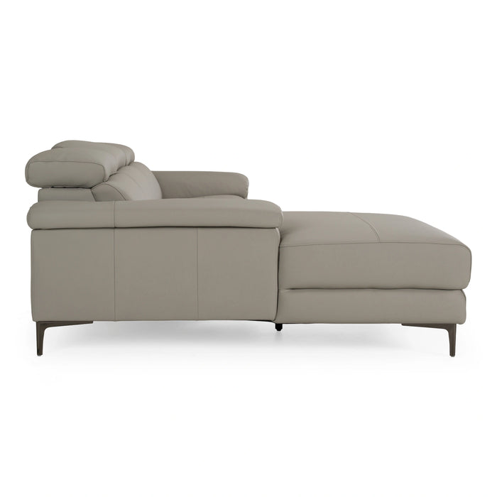 Meidas - Modern Light Grey Leather Sectional Sofa + 2 Recliners - Left Facing Chaise