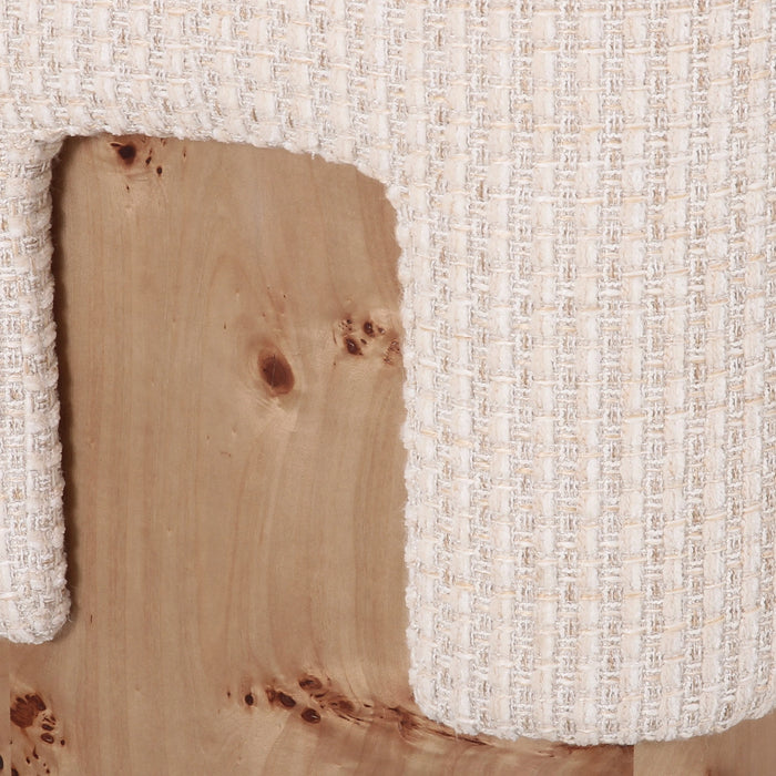 Mayfair - Contemporary Beige Fabric + Burl Square Ottoman