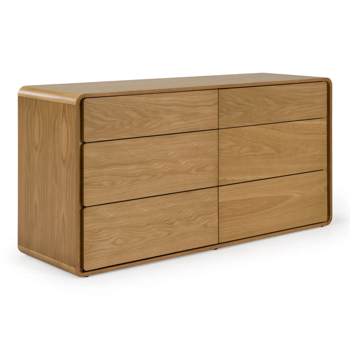 Yolonda + Dustin - Modern Off-White Fabric + Natural Oak 4-Piece Bedroom Set