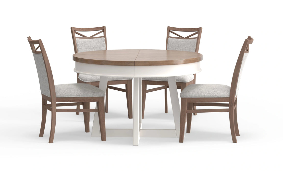 Parker House Americana Modern Dining 48 inch Round Extendable Dining Table and 4 Upholstered Chairs