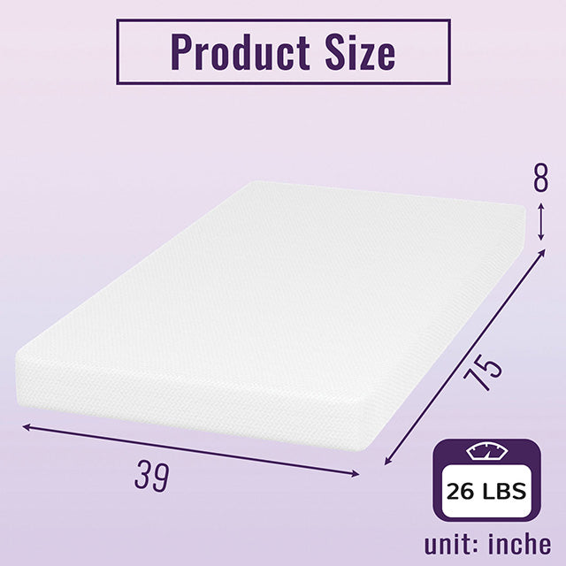 Nasturtium 8" Twin Bamboo Charcoal Infused Memory Foam - Visions in Furniture (La Mirada, CA)