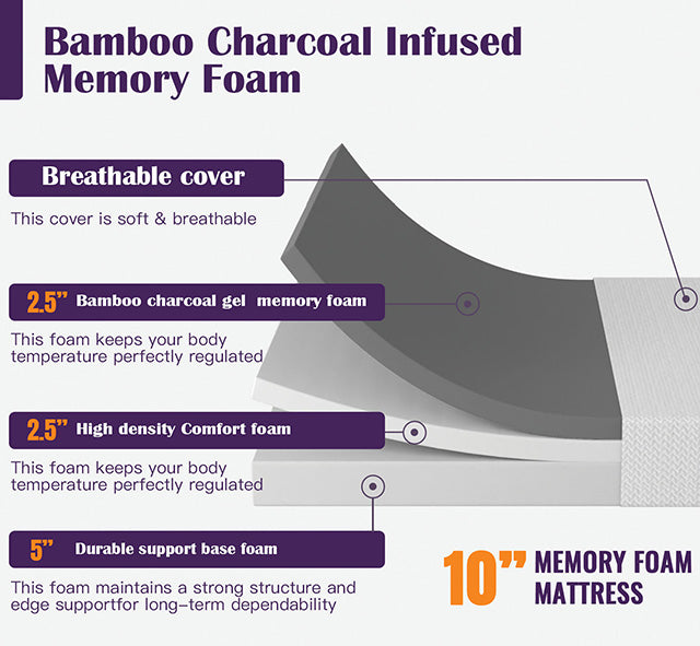 Nasturtium 10" E.King Bamboo Charcoal Infused Memory Foam - Visions in Furniture (La Mirada, CA)