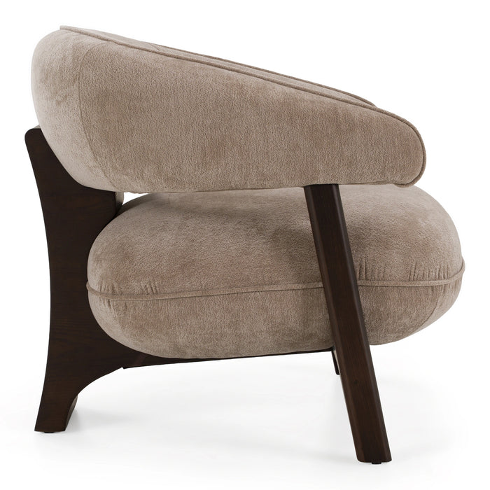 Kirby - Modern Tan Fabric + Brown Oak Accent Chair