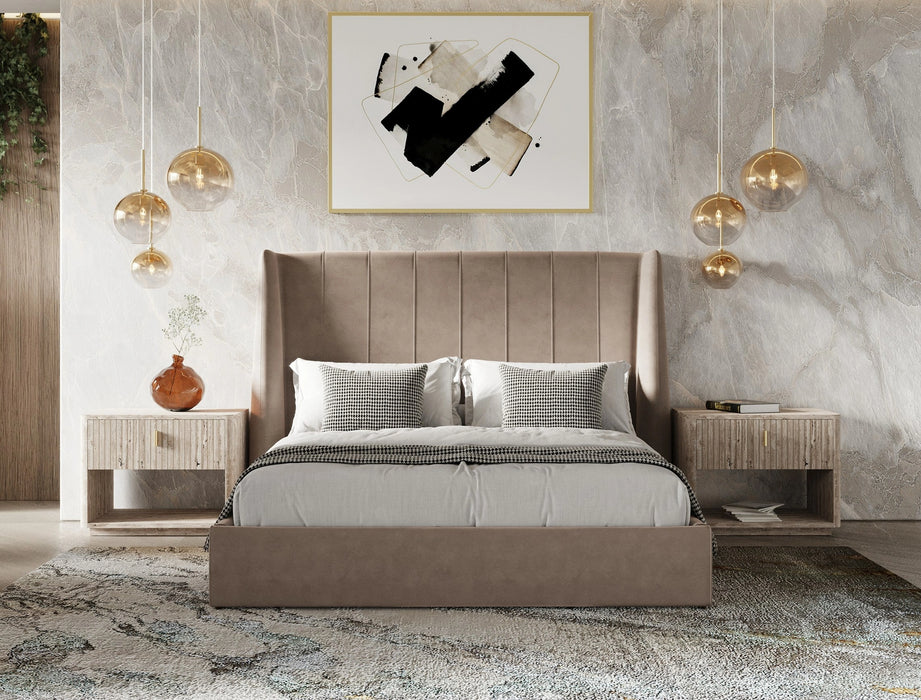 Roma - Modern Taupe Microfiber Upholstered Bed