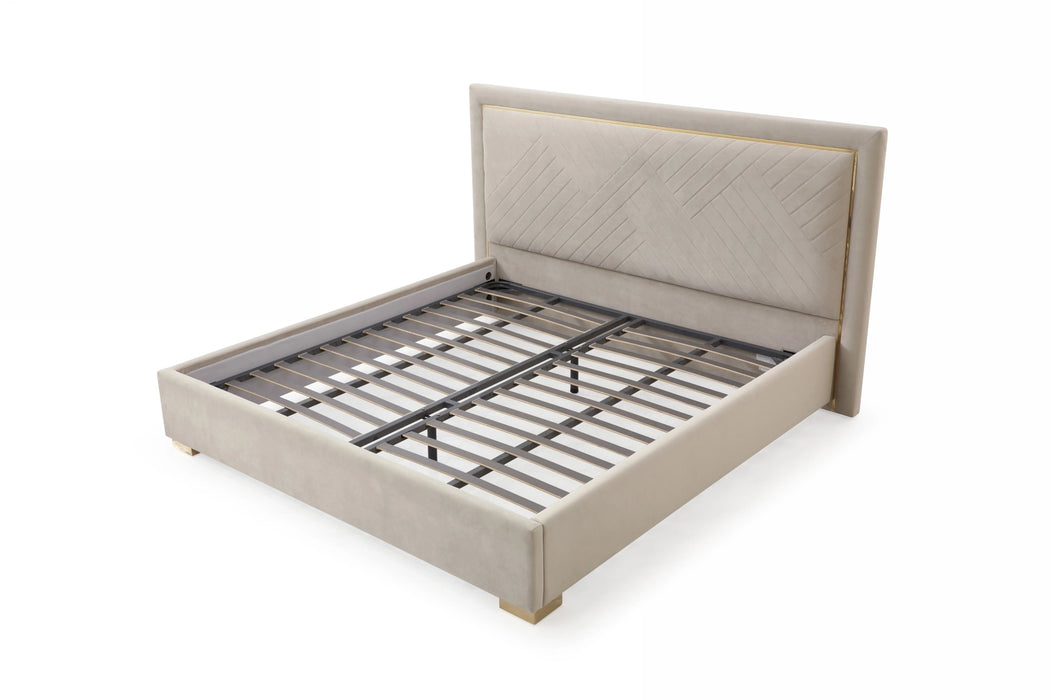 Corrico - Off White Velvet Modern Bed