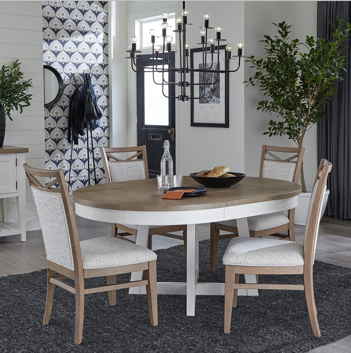 Parker House Americana Modern Dining 48 inch Round Extendable Dining Table and 4 Upholstered Chairs