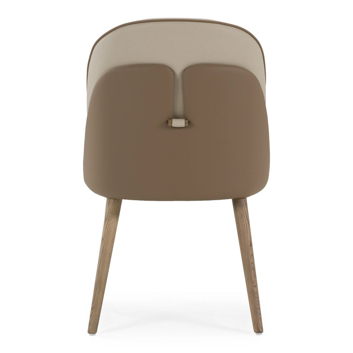 Pangea - Mid-Century Modern Cream & Taupe Vegan Leather + Buckwheat Ash Dining Chair (Set of 2)