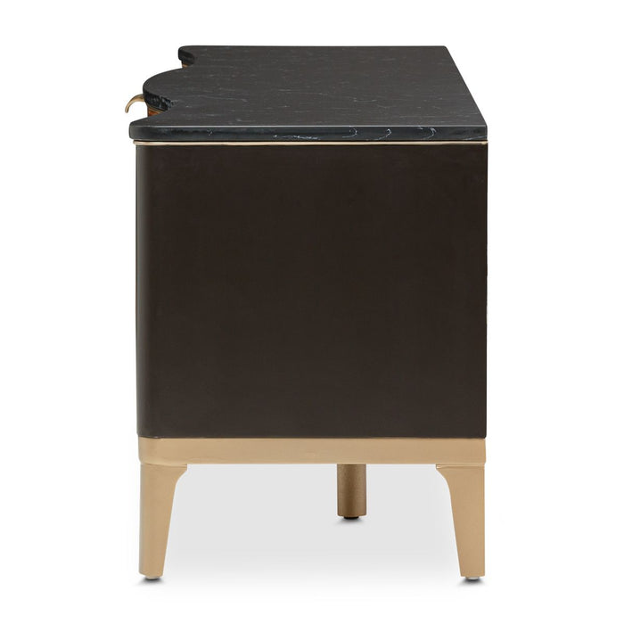 AICO Malibu Crest TV Console in Crotch Mahogany - Visions in Furniture (La Mirada, CA)