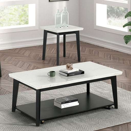 Thisted Rectangle Marble Coffee Table w/ Casters - Visions in Furniture (La Mirada, CA)