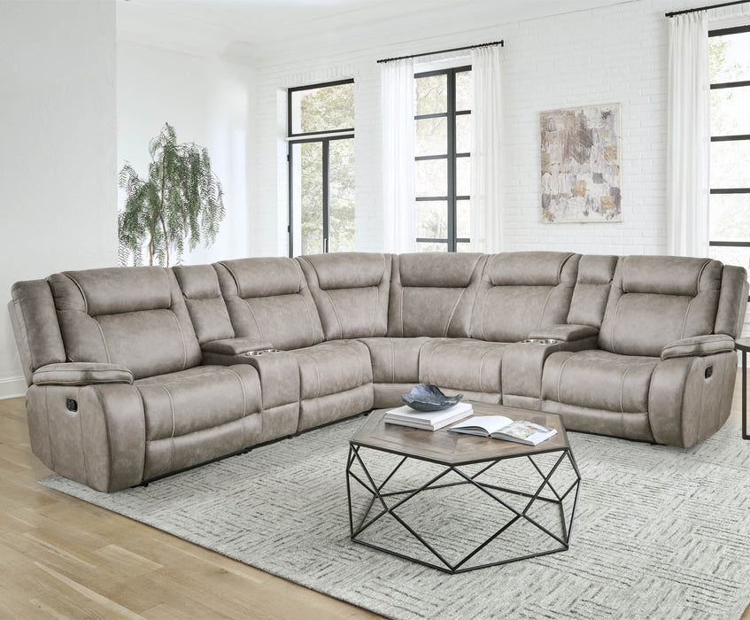 Parker Living Blake - Desert Taupe 7 Piece Modular Reclining Sectional and Entertainment Console