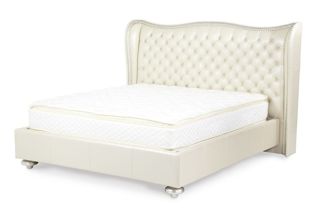 AICO Hollywood Swank Queen Upholstered Platform Bed in Pearl - Visions in Furniture (La Mirada, CA)