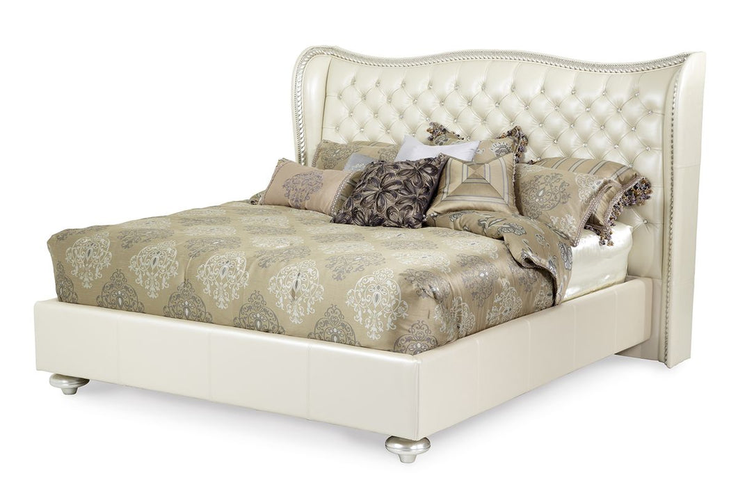 AICO Hollywood Swank Cal King Upholstered Platform Bed in Pearl - Visions in Furniture (La Mirada, CA)