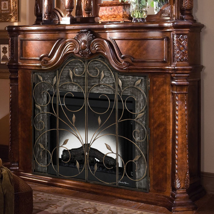 AICO Windsor Court Fireplace without Insert in Vintage Fruitwood - Visions in Furniture (La Mirada, CA)