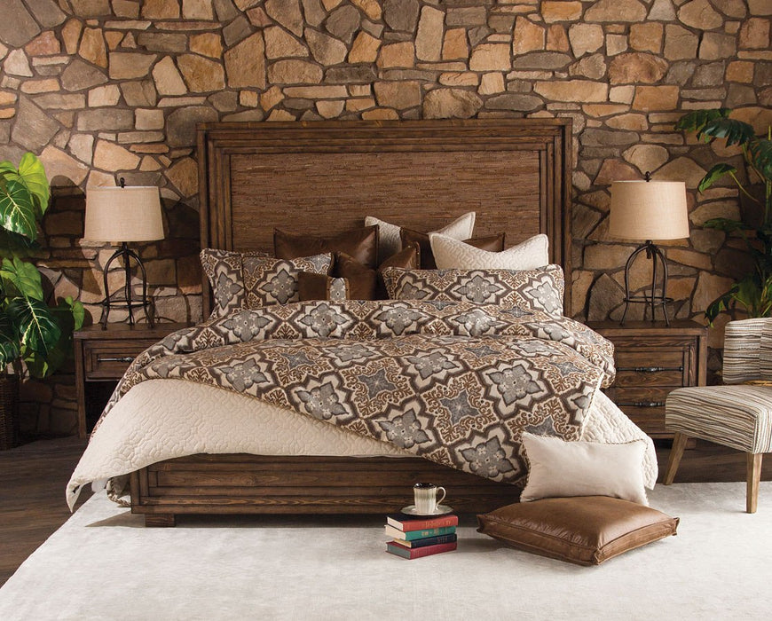 Aico Carrollton Queen Panel Bed with Fabric Insert in Rustic Ranch - Visions in Furniture (La Mirada, CA)