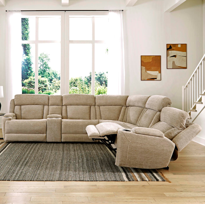 Parker Living Dalton - Lucky Fawn 6 Piece Modular Power Reclining Sectional with Power Adjustable Headrests