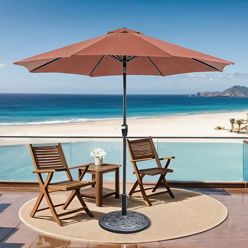 Soli 9' Outdoor Umbrella w/ Auto Tilt + 21" Round Base - Visions in Furniture (La Mirada, CA)